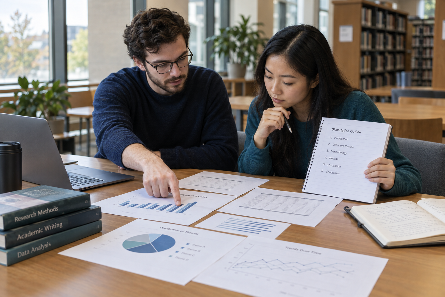 Graduate student organizing statistical tables for Chapter 4 dissertation help